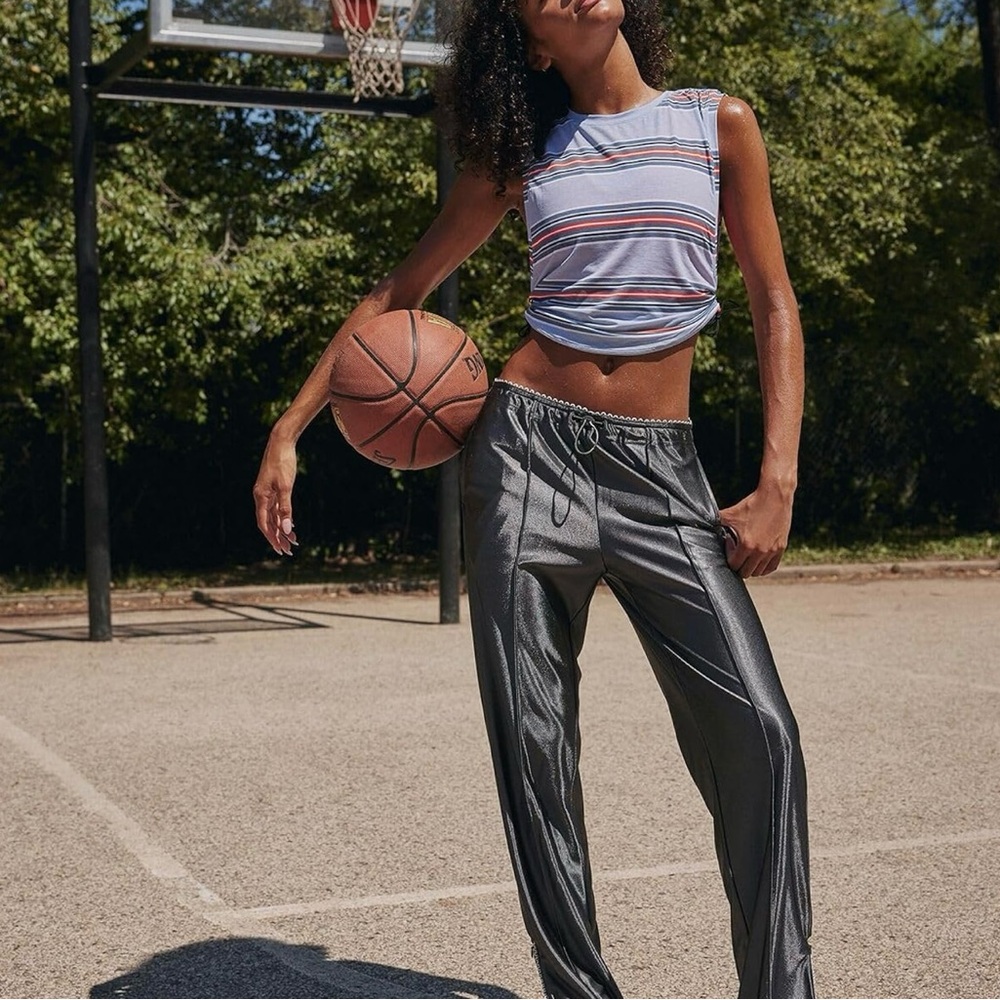NWT Free People Tempo Sport Mode Printed Muscle Tee Steel Combo Small S